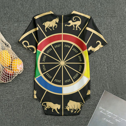 Chinese Zodiac Calendar Wheel Print Men's Bodysuit