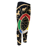 Chinese Zodiac Calendar Wheel Print Men's Compression Pants