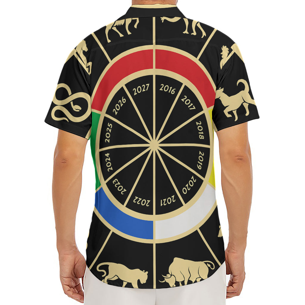 Chinese Zodiac Calendar Wheel Print Men's Deep V-Neck Shirt