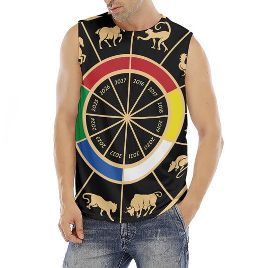 Chinese Zodiac Calendar Wheel Print Men's Fitness Tank Top