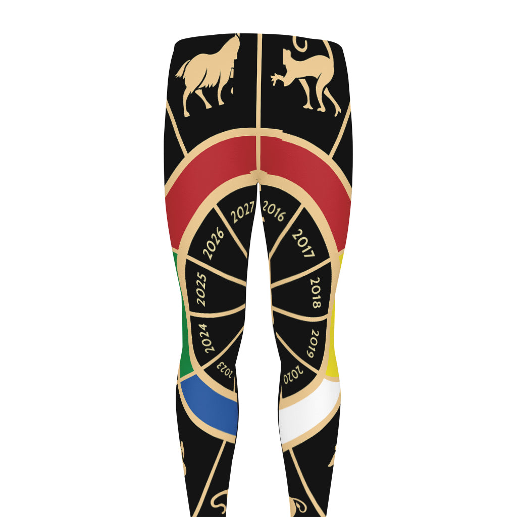 Chinese Zodiac Calendar Wheel Print Men's leggings