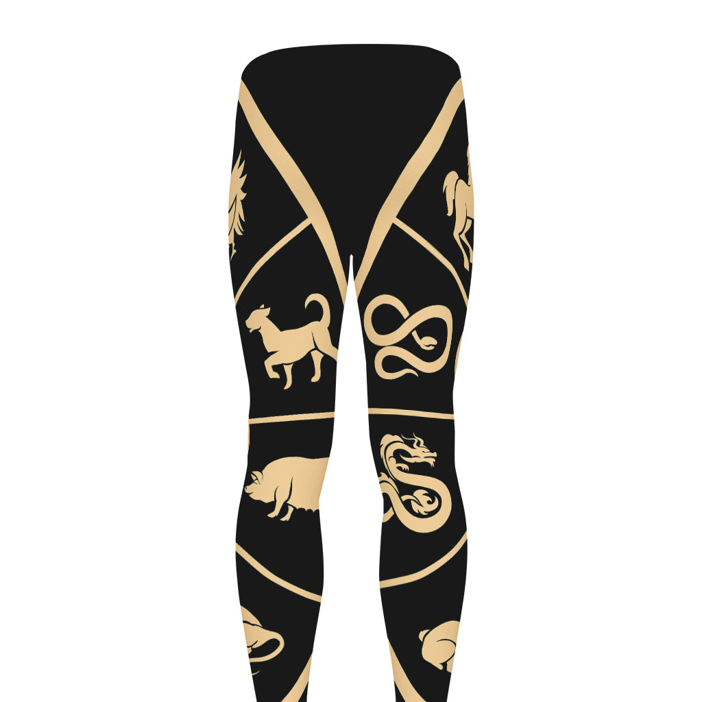 Chinese Zodiac Calendar Wheel Print Men's leggings