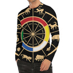 Chinese Zodiac Calendar Wheel Print Men's Long Sleeve Rash Guard