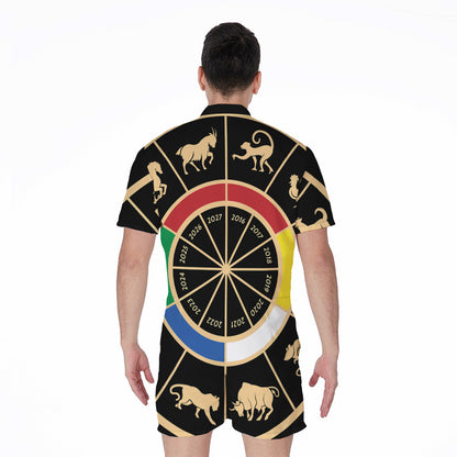 Chinese Zodiac Calendar Wheel Print Men's Rompers