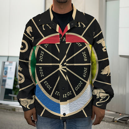 Chinese Zodiac Calendar Wheel Print Men's Shirt Jacket