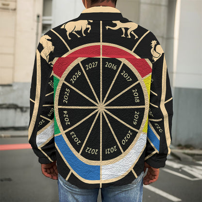 Chinese Zodiac Calendar Wheel Print Men's Shirt Jacket