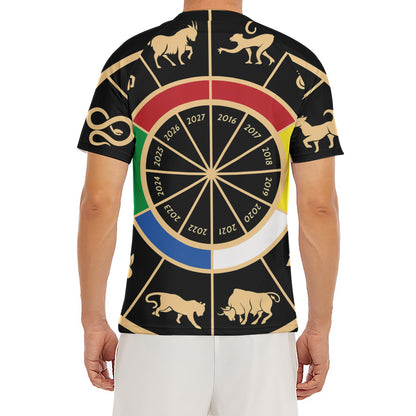 Chinese Zodiac Calendar Wheel Print Men's Short Sleeve Rash Guard