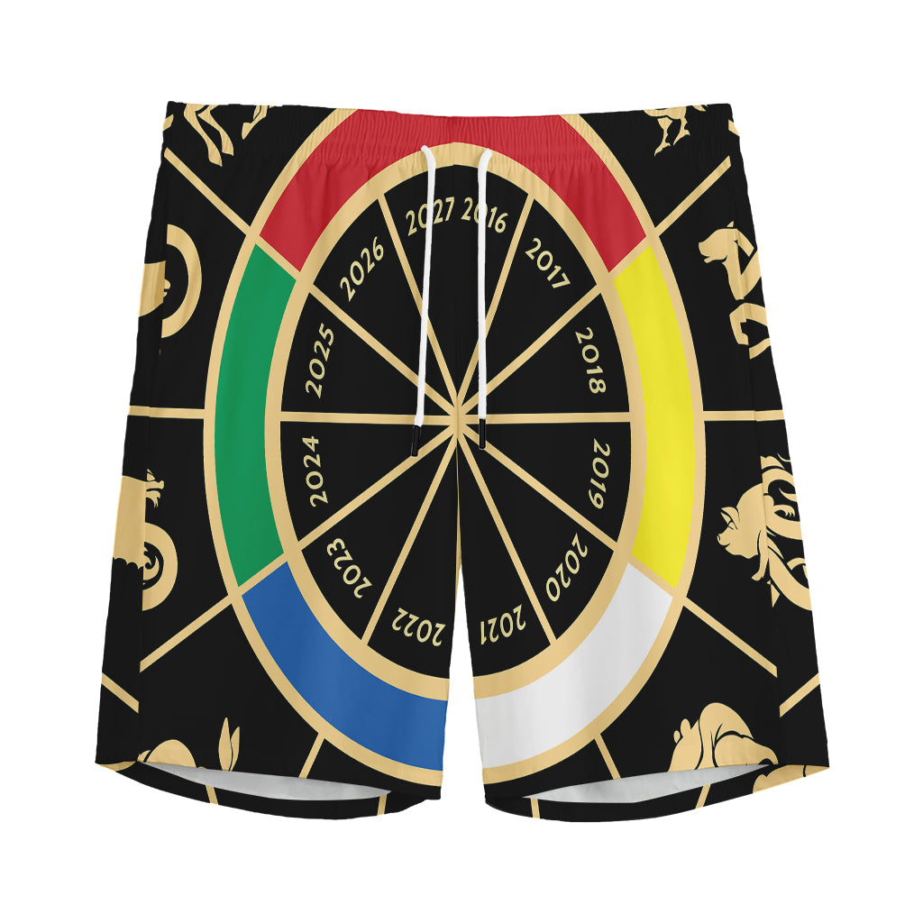 Chinese Zodiac Calendar Wheel Print Men's Sports Shorts