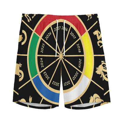 Chinese Zodiac Calendar Wheel Print Men's Sports Shorts