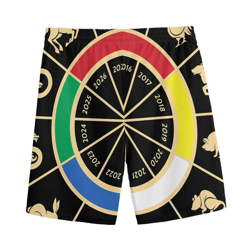 Chinese Zodiac Calendar Wheel Print Men's Sports Shorts