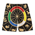 Chinese Zodiac Calendar Wheel Print Men's Swim Trunks