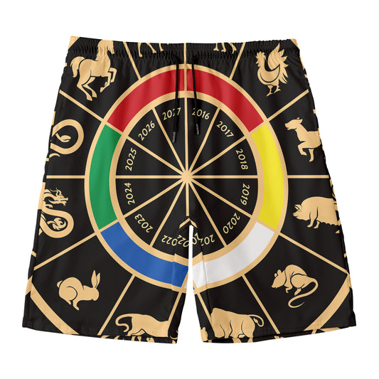 Chinese Zodiac Calendar Wheel Print Men's Swim Trunks