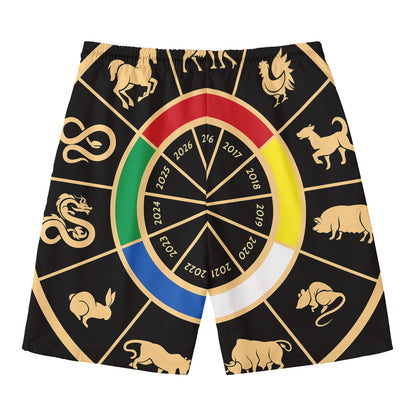 Chinese Zodiac Calendar Wheel Print Men's Swim Trunks