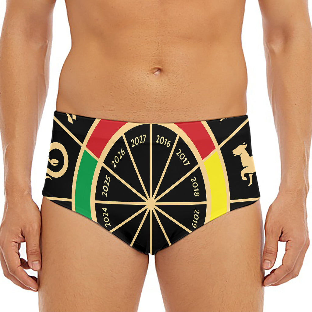 Chinese Zodiac Calendar Wheel Print Men's Triangle Swim Briefs