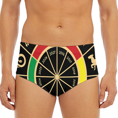 Chinese Zodiac Calendar Wheel Print Men's Triangle Swim Briefs