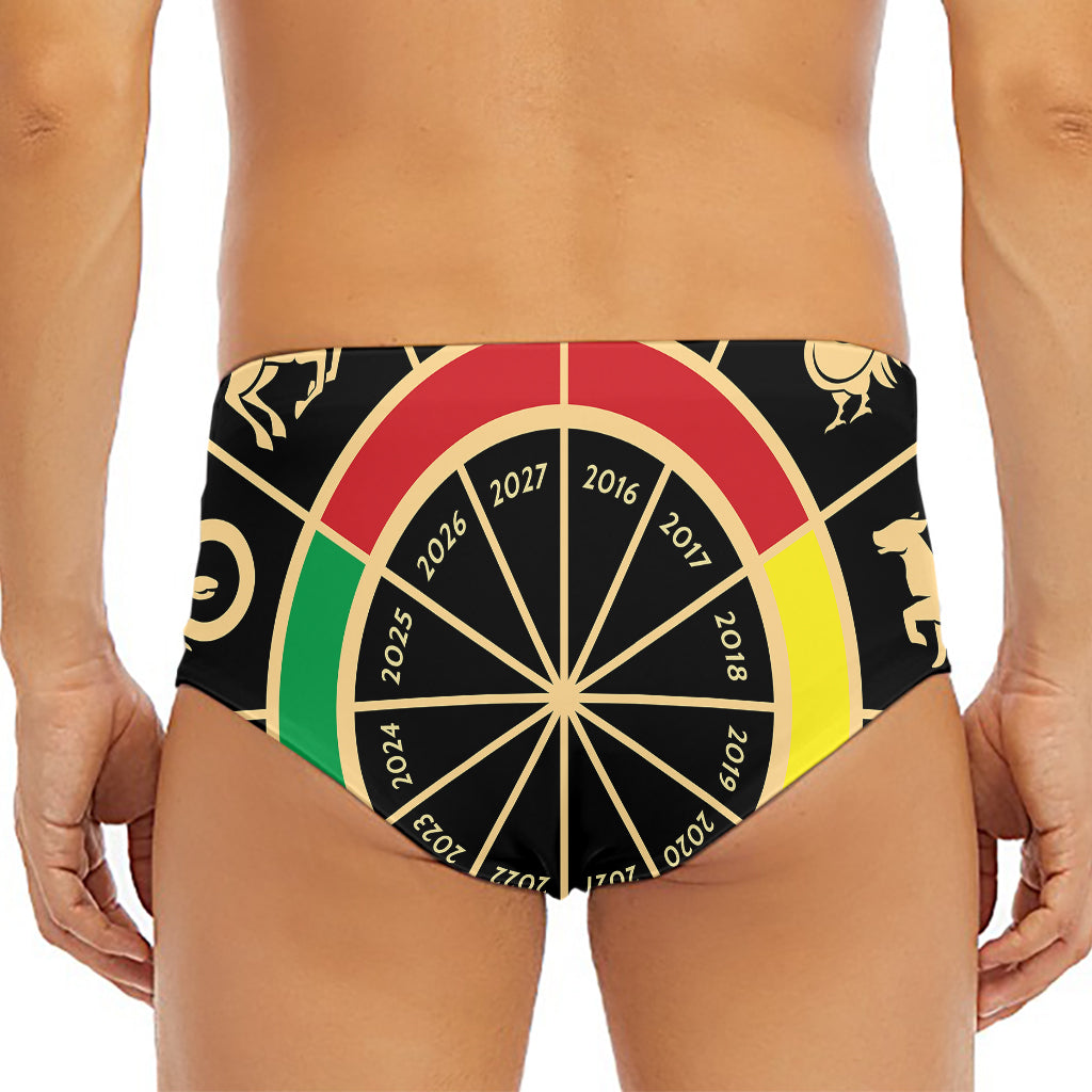 Chinese Zodiac Calendar Wheel Print Men's Triangle Swim Briefs