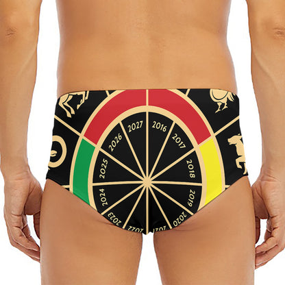 Chinese Zodiac Calendar Wheel Print Men's Triangle Swim Briefs