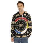 Chinese Zodiac Calendar Wheel Print Men's Velvet Pullover Hoodie