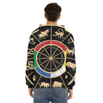 Chinese Zodiac Calendar Wheel Print Men's Velvet Pullover Hoodie