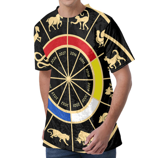 Chinese Zodiac Calendar Wheel Print Men's Velvet T-Shirt