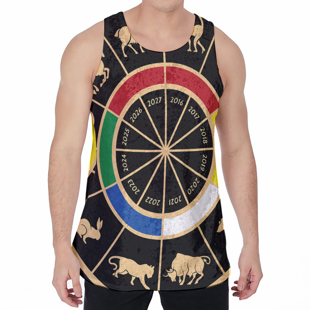 Chinese Zodiac Calendar Wheel Print Men's Velvet Tank Top