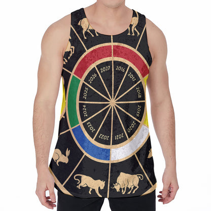 Chinese Zodiac Calendar Wheel Print Men's Velvet Tank Top