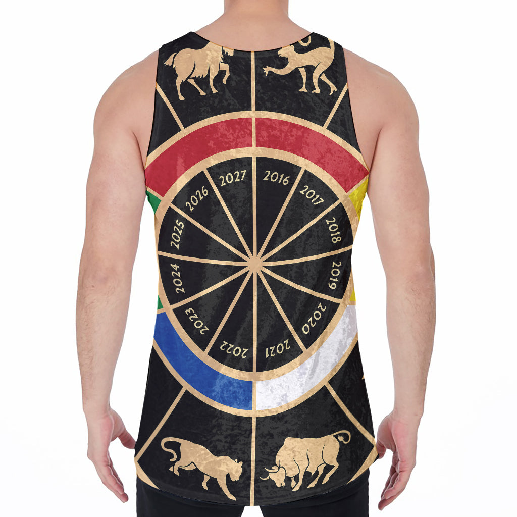 Chinese Zodiac Calendar Wheel Print Men's Velvet Tank Top