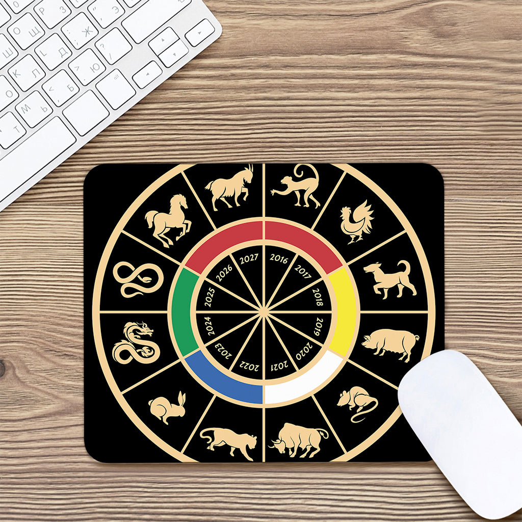 Chinese Zodiac Calendar Wheel Print Mouse Pad