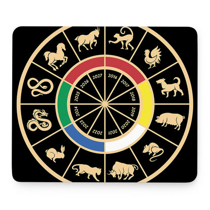 Chinese Zodiac Calendar Wheel Print Mouse Pad
