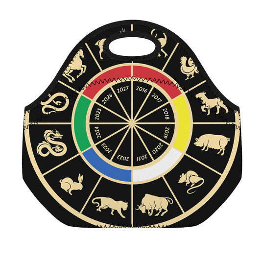 Chinese Zodiac Calendar Wheel Print Neoprene Lunch Bag