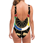 Chinese Zodiac Calendar Wheel Print One Piece Swimsuit