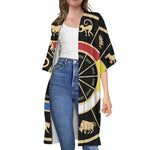 Chinese Zodiac Calendar Wheel Print Open Front Beach Cover Up