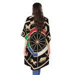 Chinese Zodiac Calendar Wheel Print Open Front Beach Cover Up
