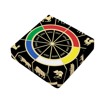 Chinese Zodiac Calendar Wheel Print Outdoor Seat Cushion Cover