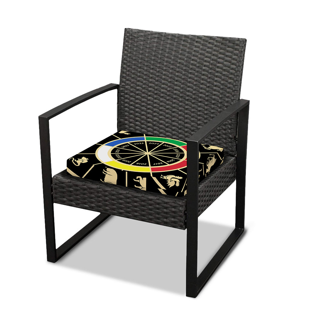 Chinese Zodiac Calendar Wheel Print Outdoor Seat Cushion Cover