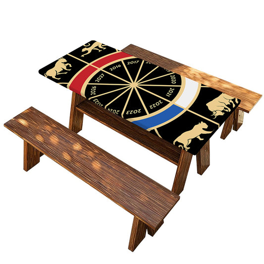 Chinese Zodiac Calendar Wheel Print Picnic Table Cover