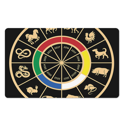 Chinese Zodiac Calendar Wheel Print Polyester Doormat