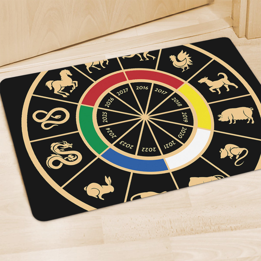 Chinese Zodiac Calendar Wheel Print Polyester Doormat