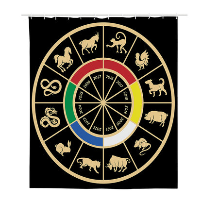 Chinese Zodiac Calendar Wheel Print Polyester Shower Curtain