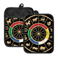 Chinese Zodiac Calendar Wheel Print Pot Holders With Pocket