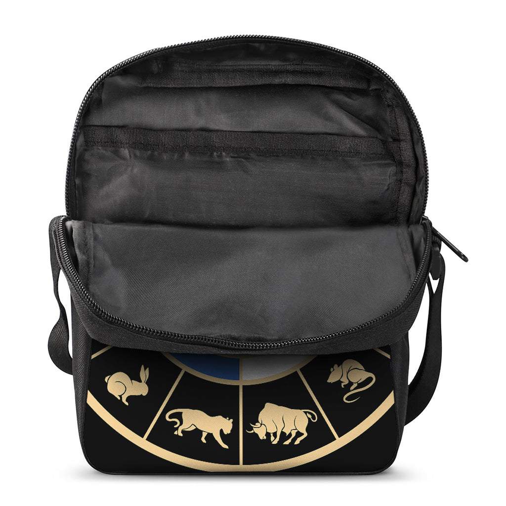 Chinese Zodiac Calendar Wheel Print Rectangular Crossbody Bag