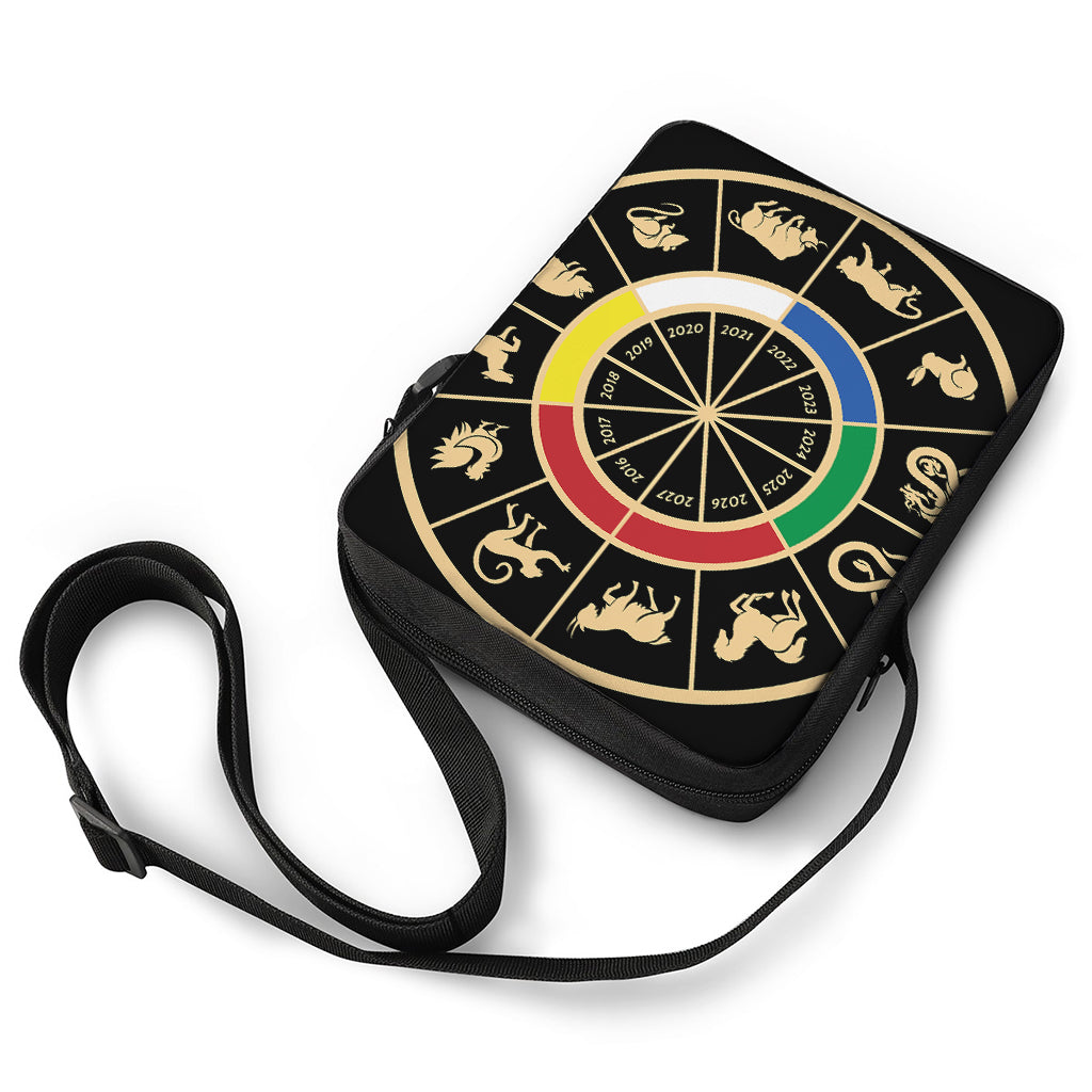 Chinese Zodiac Calendar Wheel Print Rectangular Crossbody Bag