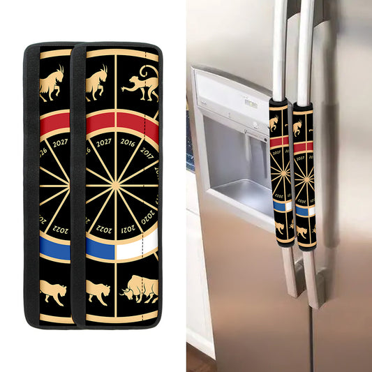 Chinese Zodiac Calendar Wheel Print Refrigerator Handle Covers