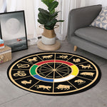 Chinese Zodiac Calendar Wheel Print Round Rug