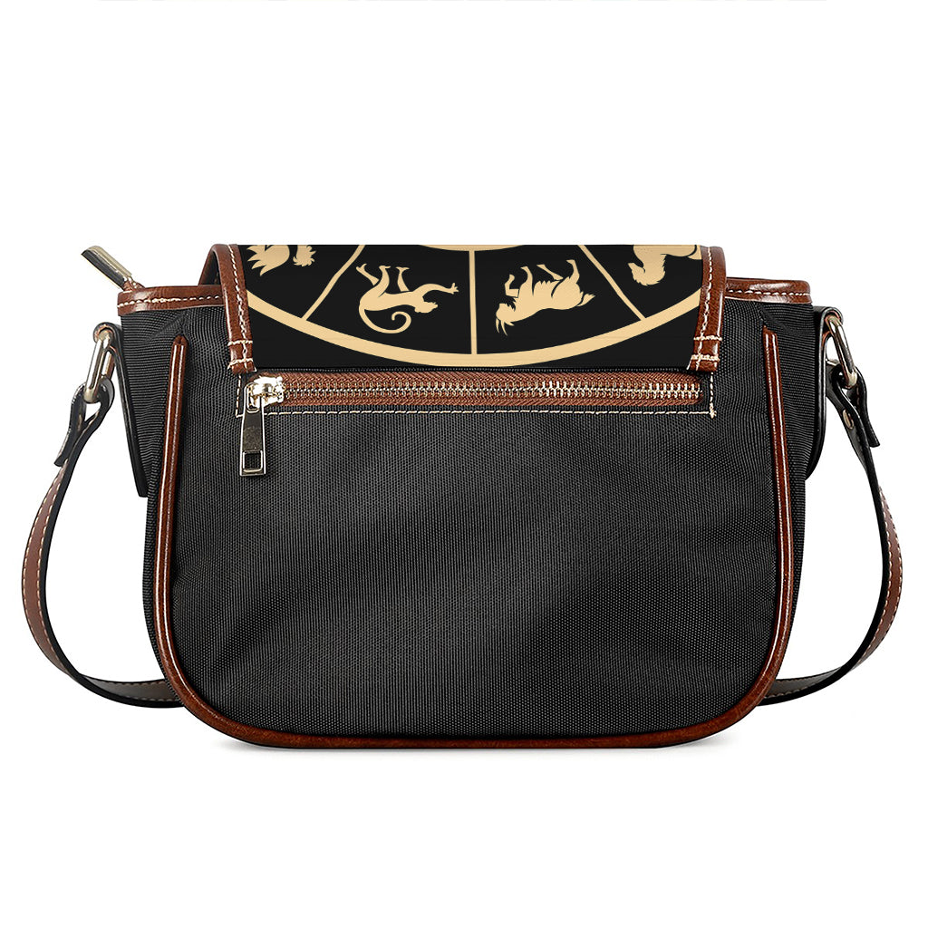 Chinese Zodiac Calendar Wheel Print Saddle Bag
