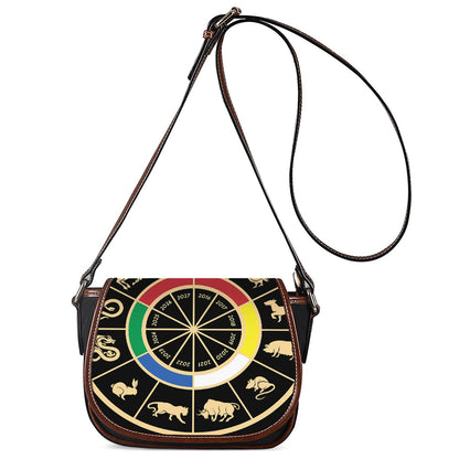 Chinese Zodiac Calendar Wheel Print Saddle Bag