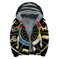Chinese Zodiac Calendar Wheel Print Sherpa Lined Zip Up Hoodie