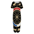 Chinese Zodiac Calendar Wheel Print Short Sleeve Long Nightdress