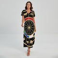 Chinese Zodiac Calendar Wheel Print Short Sleeve Maxi Dress
