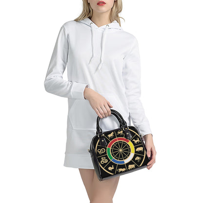 Chinese Zodiac Calendar Wheel Print Shoulder Handbag